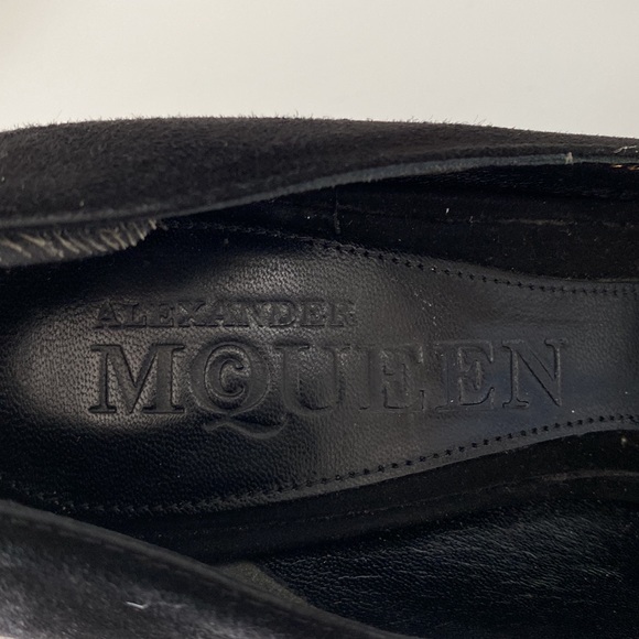 Alexander McQueen suede peep-toe heels with braided leather detail on heel 36/6 - Picture 13 of 16